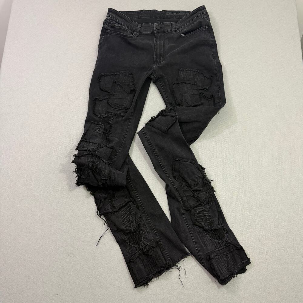 Men's Straight Black Distressed Jeans